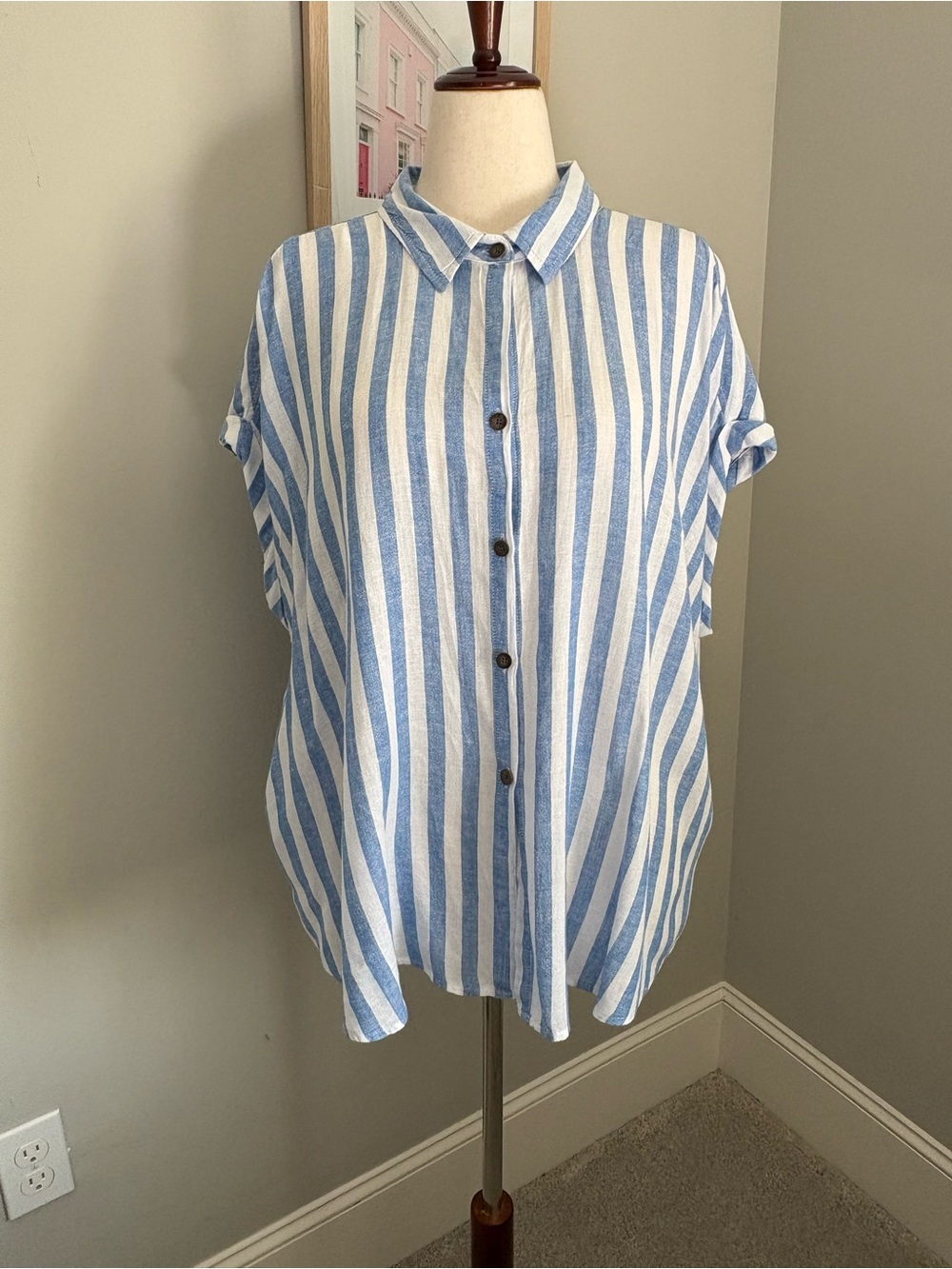Sonoma Blue and White Vertical Stripe Button-Down Shirt